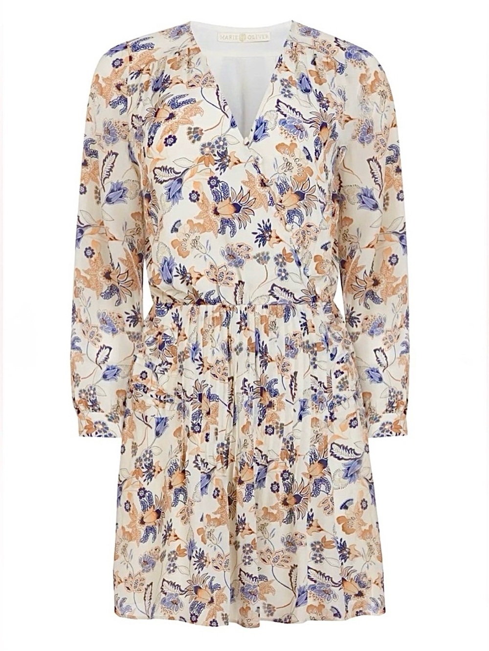 Marie Oliver Vera Silk Mini Dress Crossvine Floral Cream Blue Size 8 NWT
